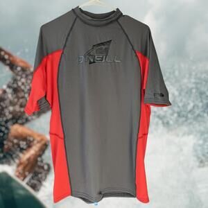 New O'Neill Mens Performance Fit Rash Guard Swim Sun Tee 3XL surf UPF50 gray red